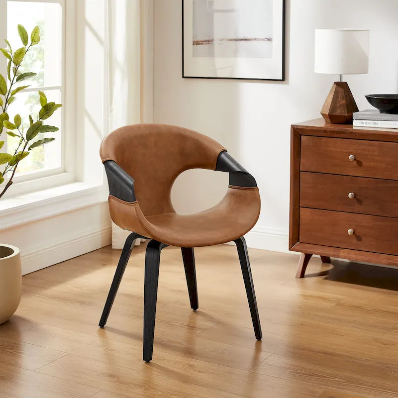 Mid-century Modern Faux Leather Bentwood Dining Chair