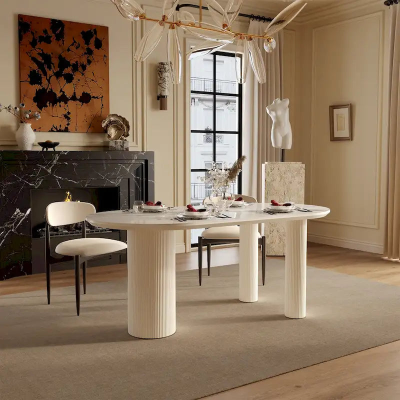 Luxe Creamy Dining Table with Roman Column Legs