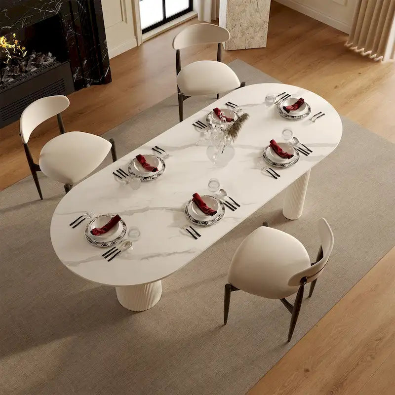 Luxe Creamy Dining Table with Roman Column Legs
