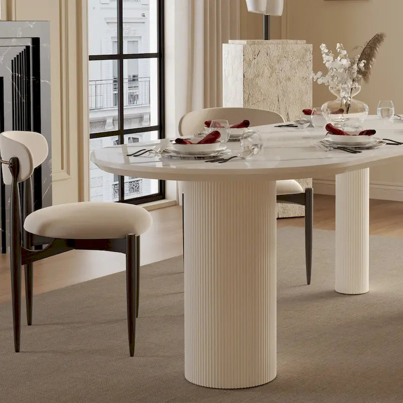 Luxe Creamy Dining Table with Roman Column Legs
