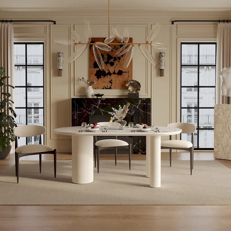 Luxe Creamy Dining Table with Roman Column Legs