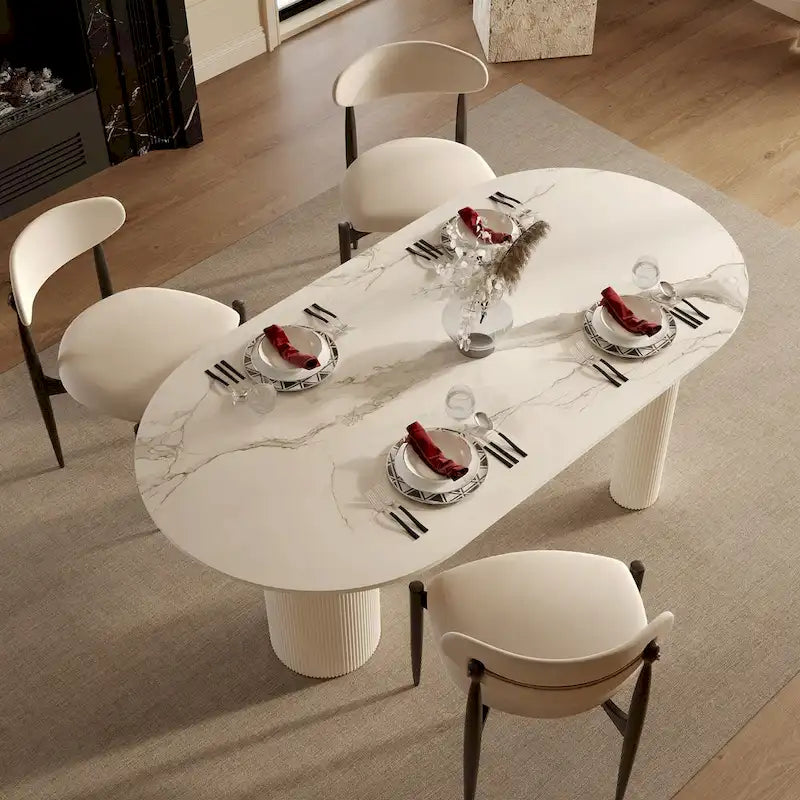 Luxe Creamy Dining Table with Roman Column Legs