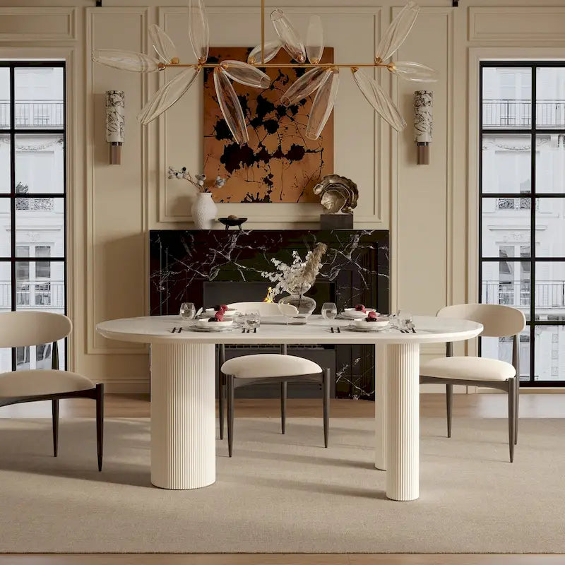 Luxe Creamy Dining Table with Roman Column Legs