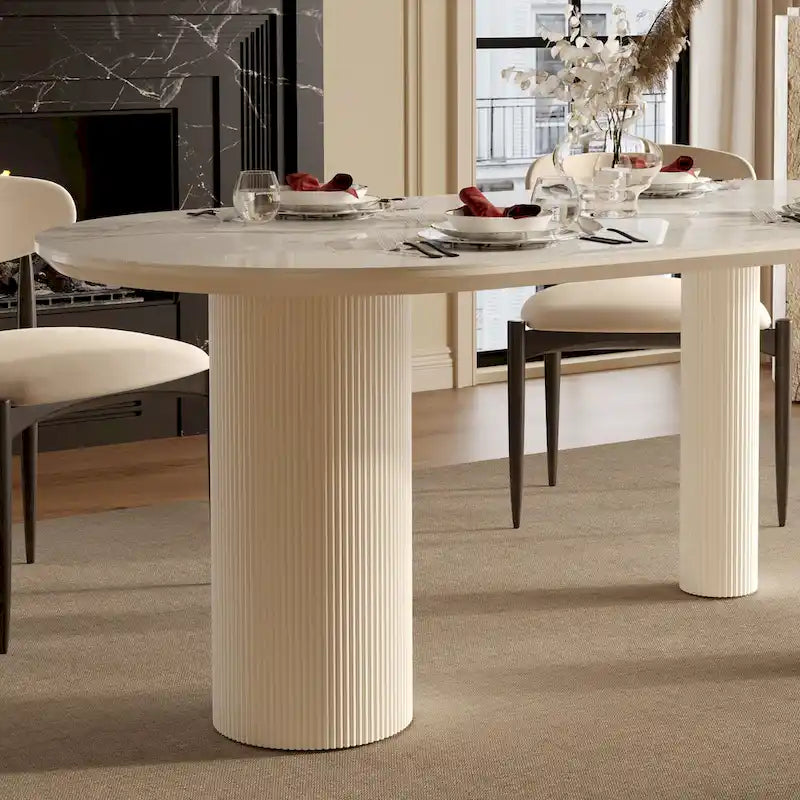 Luxe Creamy Dining Table with Roman Column Legs