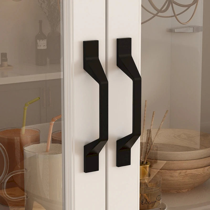 Large White Buffet Elegant Kitchen Cabinet with Glass Doors Dislplay