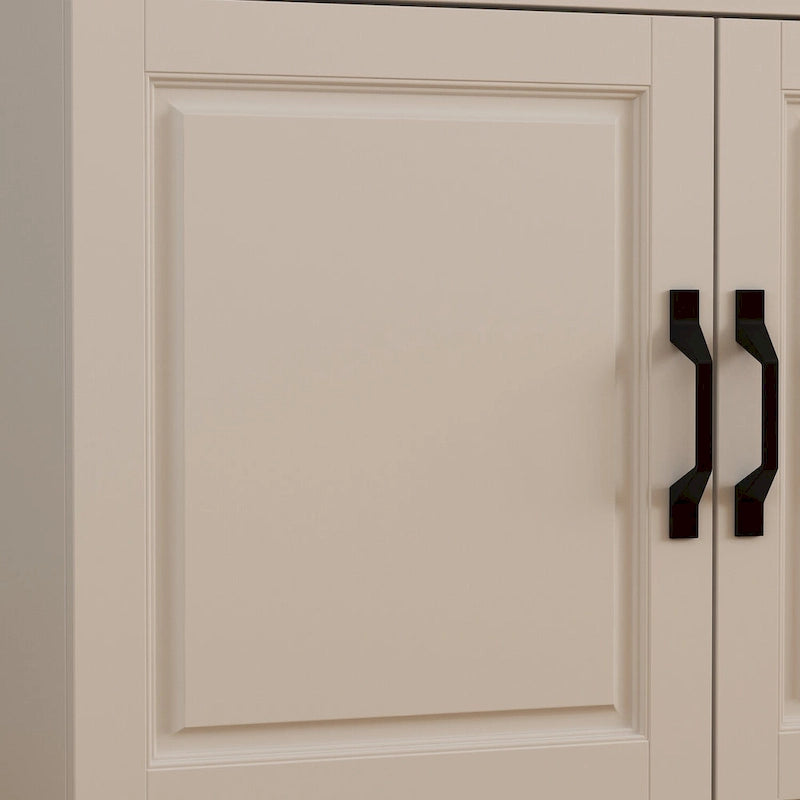 Large White Buffet Elegant Kitchen Cabinet with Glass Doors Dislplay