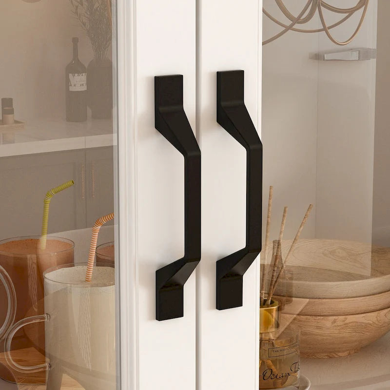 Large White Buffet Elegant Kitchen Cabinet with Glass Doors Dislplay