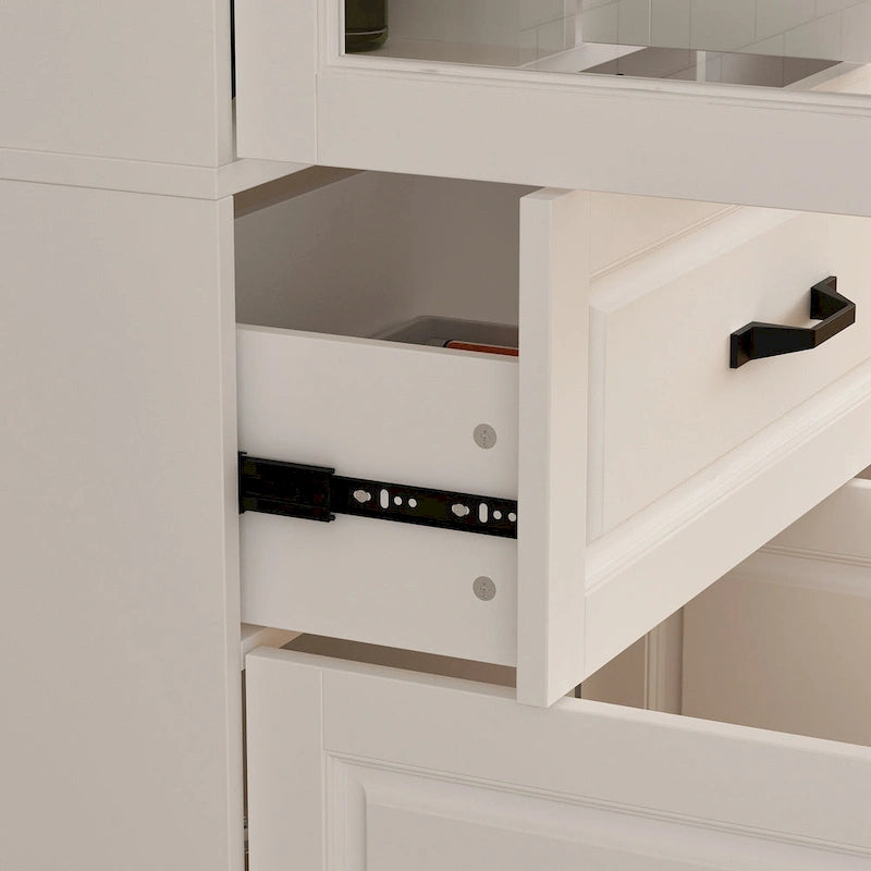 Large White Buffet Elegant Kitchen Cabinet with Glass Doors Dislplay