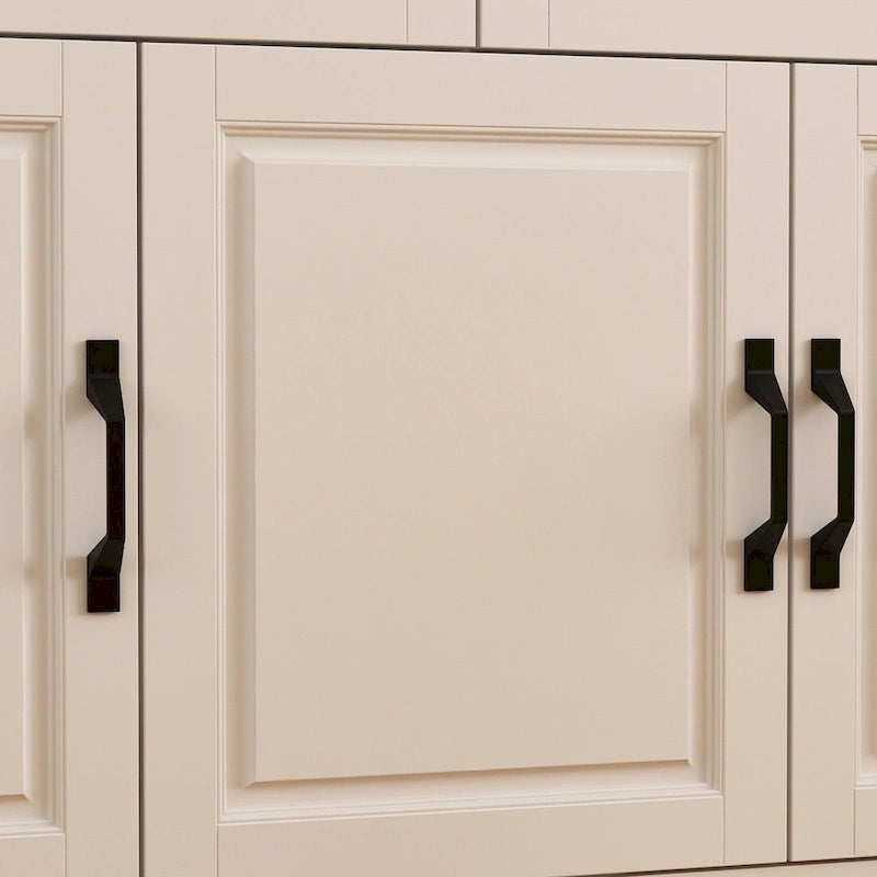 Large White Buffet Elegant Kitchen Cabinet with Glass Doors Dislplay