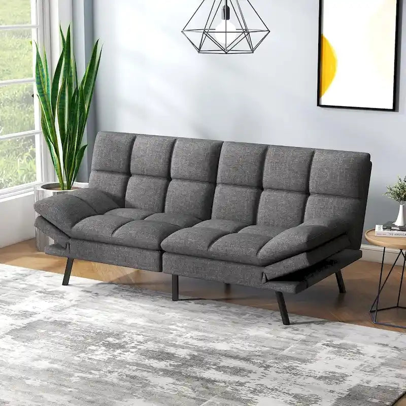 Sofa Bed, Memory Foam Foldable Couch Convertible Loveseat Sleeper Daybed with Adjustable Armrests for Small Space