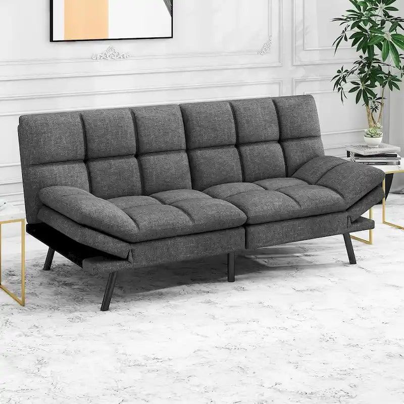 Sofa Bed, Memory Foam Foldable Couch Convertible Loveseat Sleeper Daybed with Adjustable Armrests for Small Space