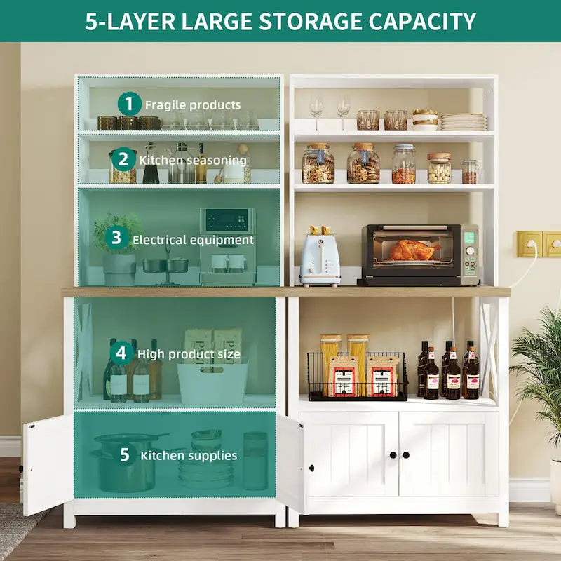 5 Tier Kitchen Bakers Rack with Storage Shelves Microwave Oven Stand Kitchen Shelf Organizer