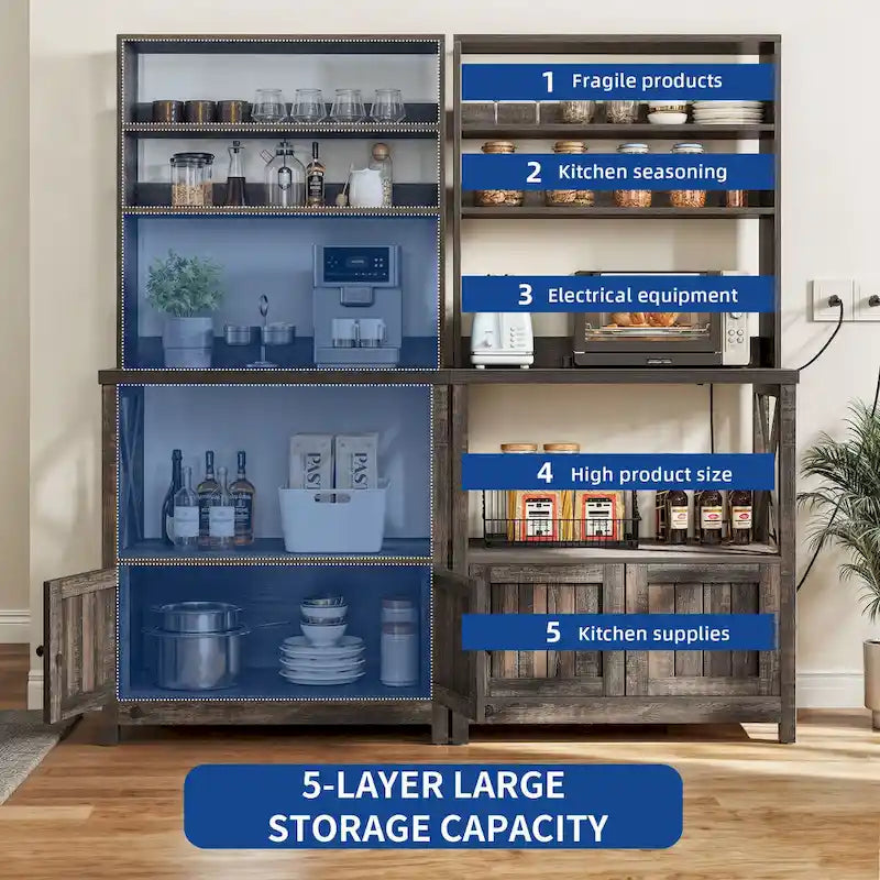 5 Tier Kitchen Bakers Rack with Storage Shelves Microwave Oven Stand Kitchen Shelf Organizer