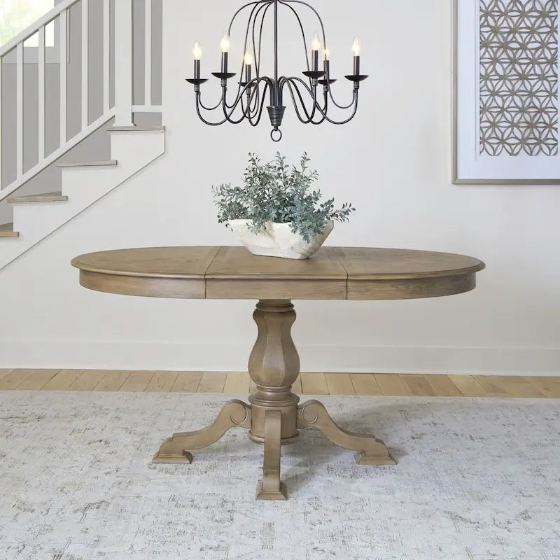 Round Pedestal Dining Table with Expandable Leaves - 2 Finishes