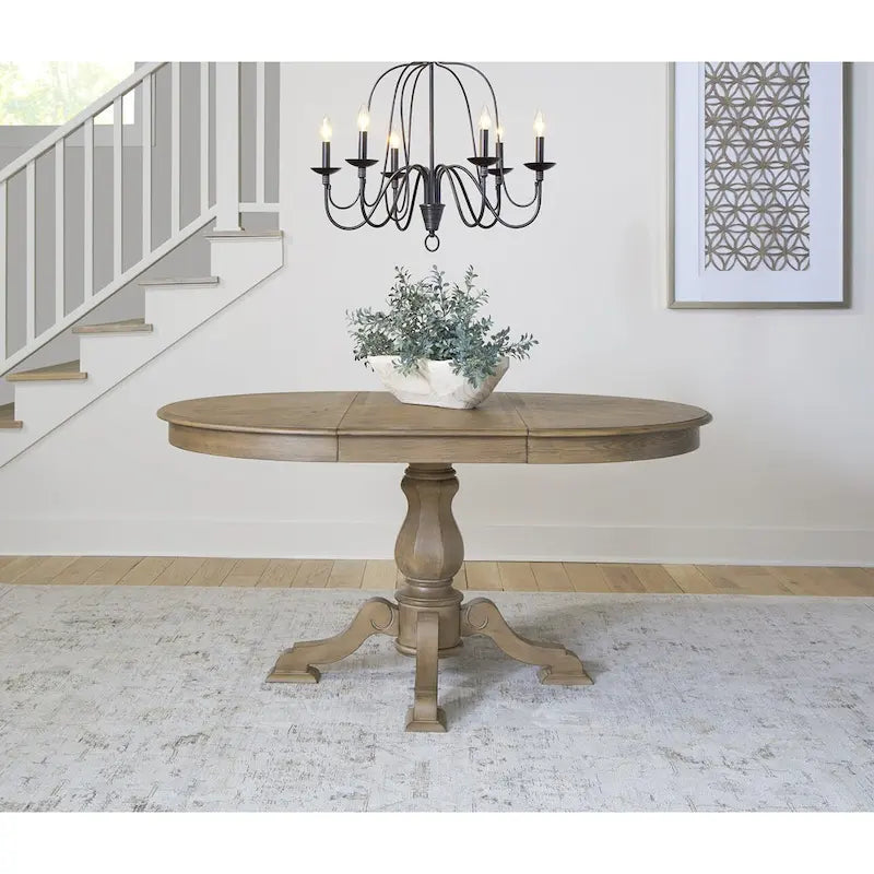 Round Pedestal Dining Table with Expandable Leaves - 2 Finishes