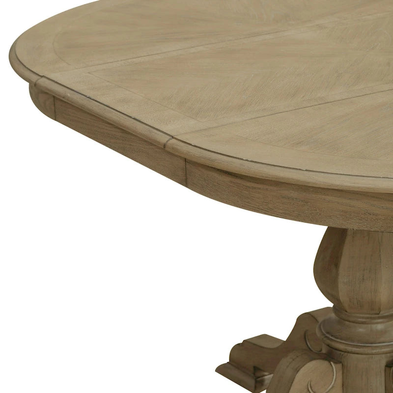 Round Pedestal Dining Table with Expandable Leaves - 2 Finishes