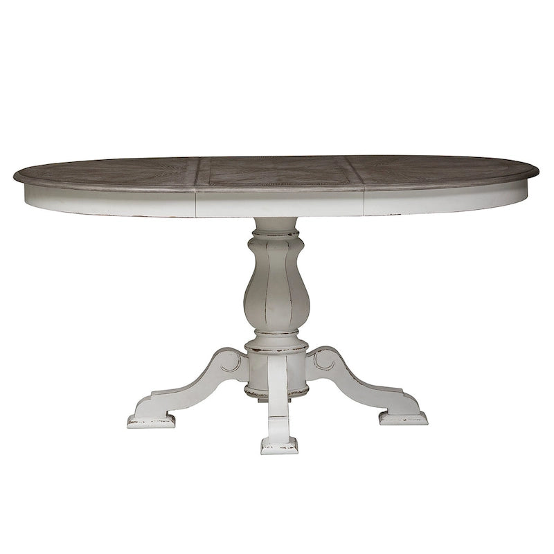 Round Pedestal Dining Table with Expandable Leaves - 2 Finishes