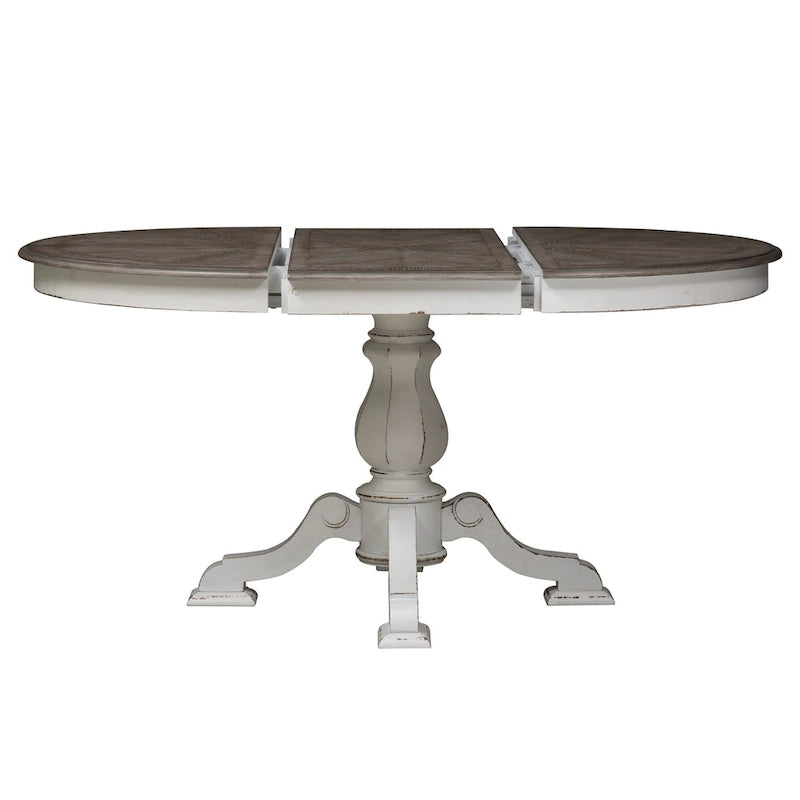 Round Pedestal Dining Table with Expandable Leaves - 2 Finishes
