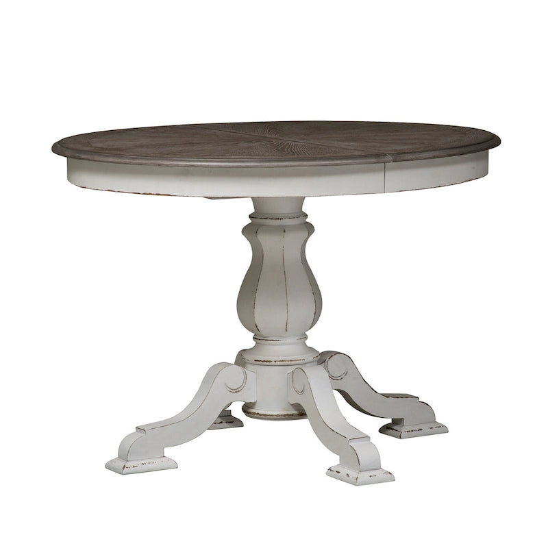 Round Pedestal Dining Table with Expandable Leaves - 2 Finishes