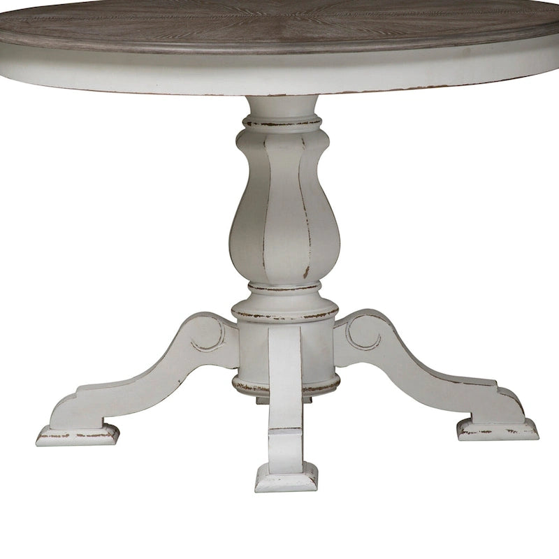 Round Pedestal Dining Table with Expandable Leaves - 2 Finishes