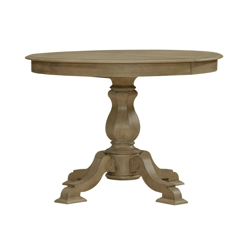 Round Pedestal Dining Table with Expandable Leaves - 2 Finishes