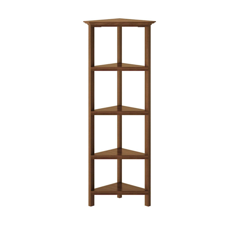 Tall Wood Corner Bookcase with 4 Shelves, Walnut