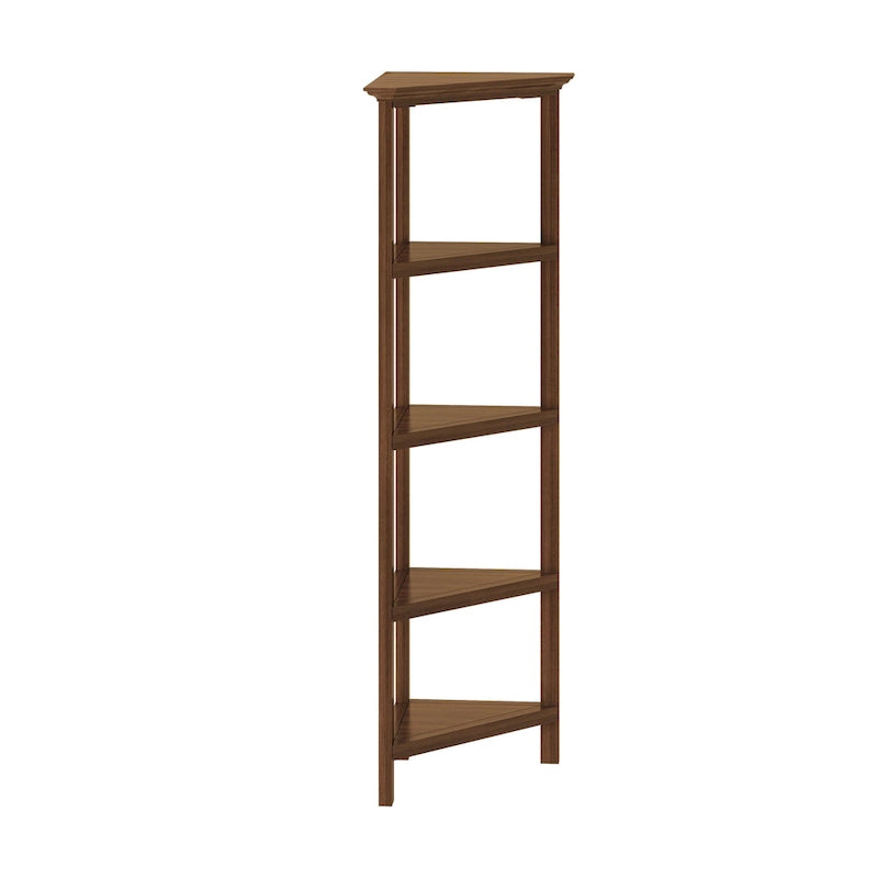 Tall Wood Corner Bookcase with 4 Shelves, Walnut