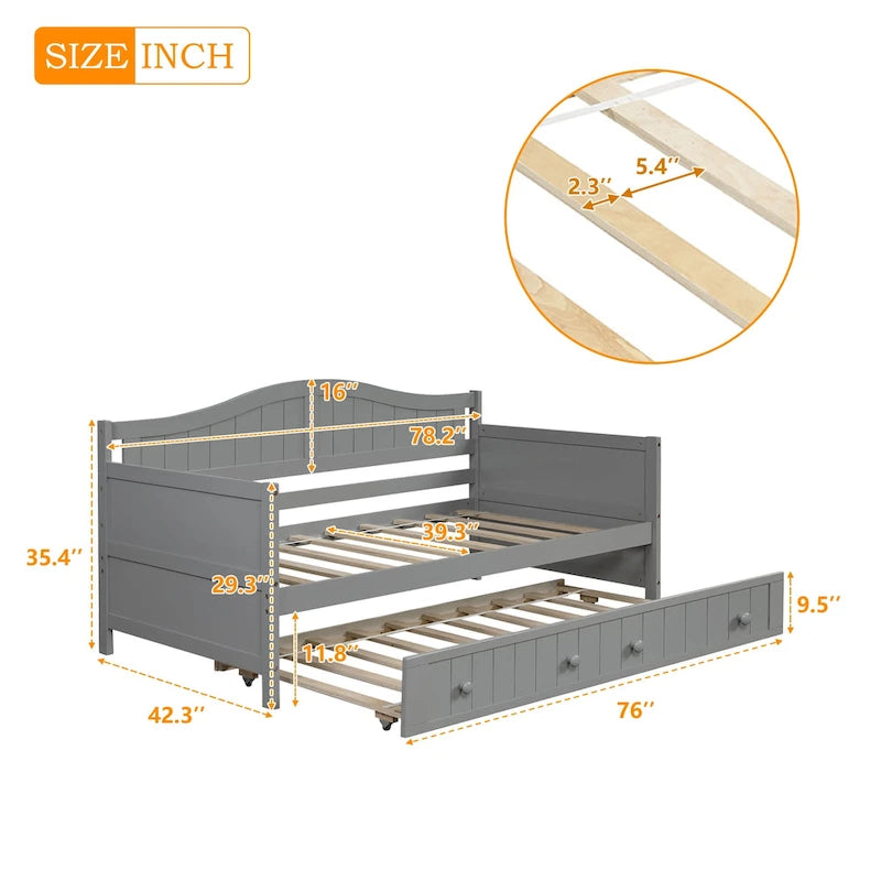 Twin Wooden Daybed with Trundle Bed