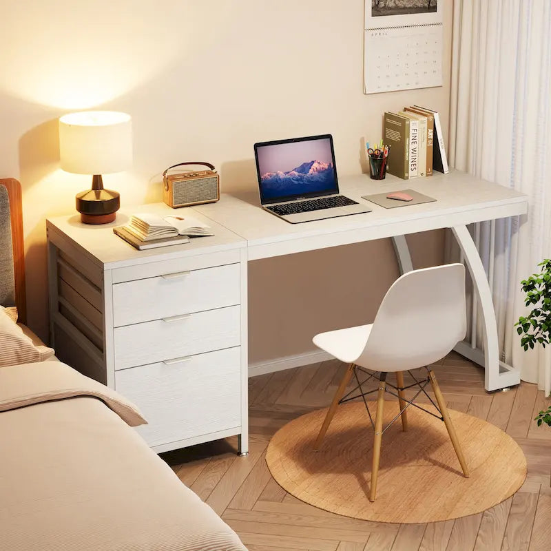 Large Computer Desk with Reversible Drawer Cabinet