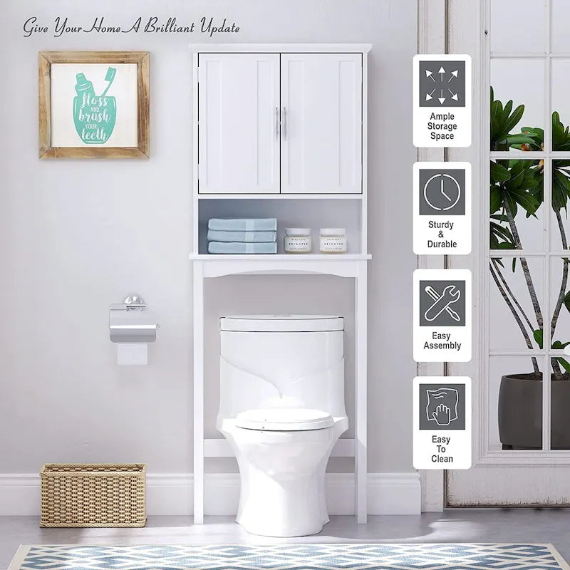 Over The Toilet Storage Cabinet, Bathroom Shelf Over Toilet, Bathroom Organizer Space Saver, White