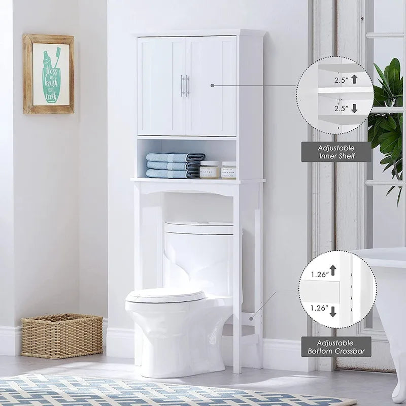 Over The Toilet Storage Cabinet, Bathroom Shelf Over Toilet, Bathroom Organizer Space Saver, White