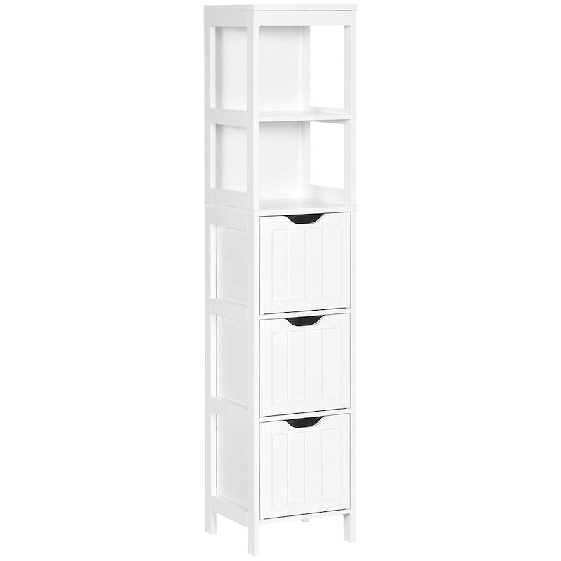 Narrow Bathroom Cabinet with 3 Drawers and 2 Tier Shelf, Tall Cupboard Freestanding Linen Tower, Slim Corner Organizer
