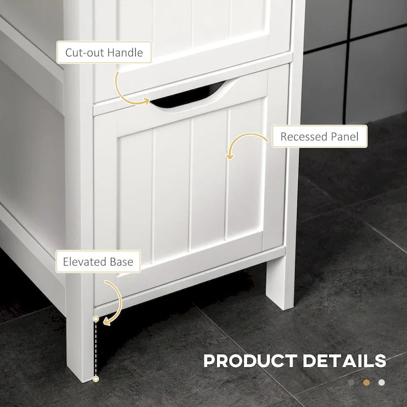 Narrow Bathroom Cabinet with 3 Drawers and 2 Tier Shelf, Tall Cupboard Freestanding Linen Tower, Slim Corner Organizer