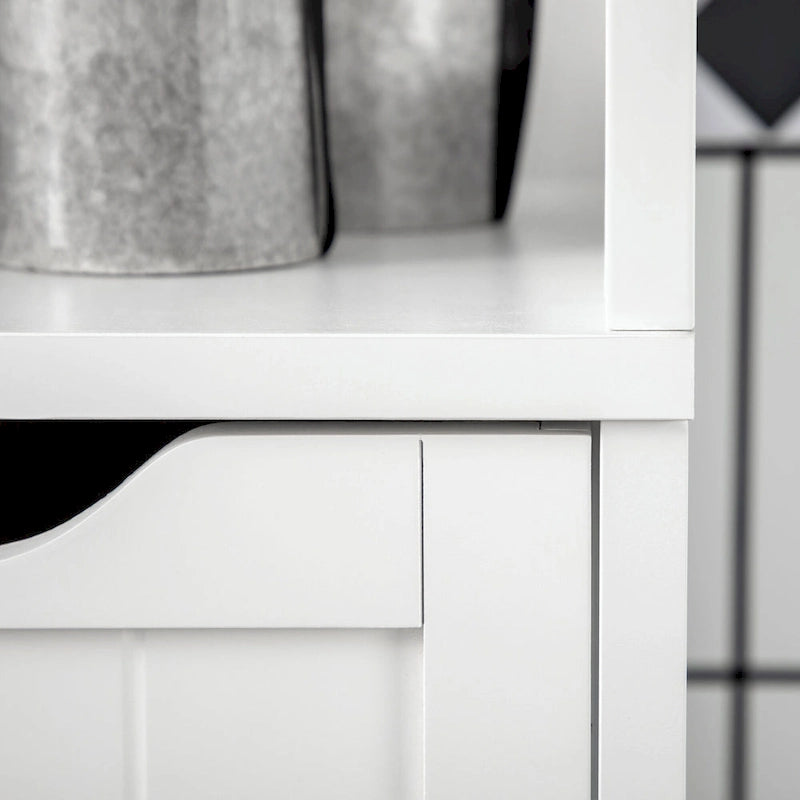 Narrow Bathroom Cabinet with 3 Drawers and 2 Tier Shelf, Tall Cupboard Freestanding Linen Tower, Slim Corner Organizer