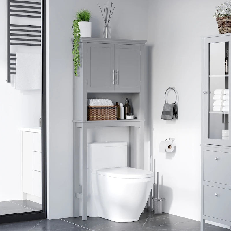Modern Over The Toilet Storage Cabinet, Double Door Bathroom Organizer