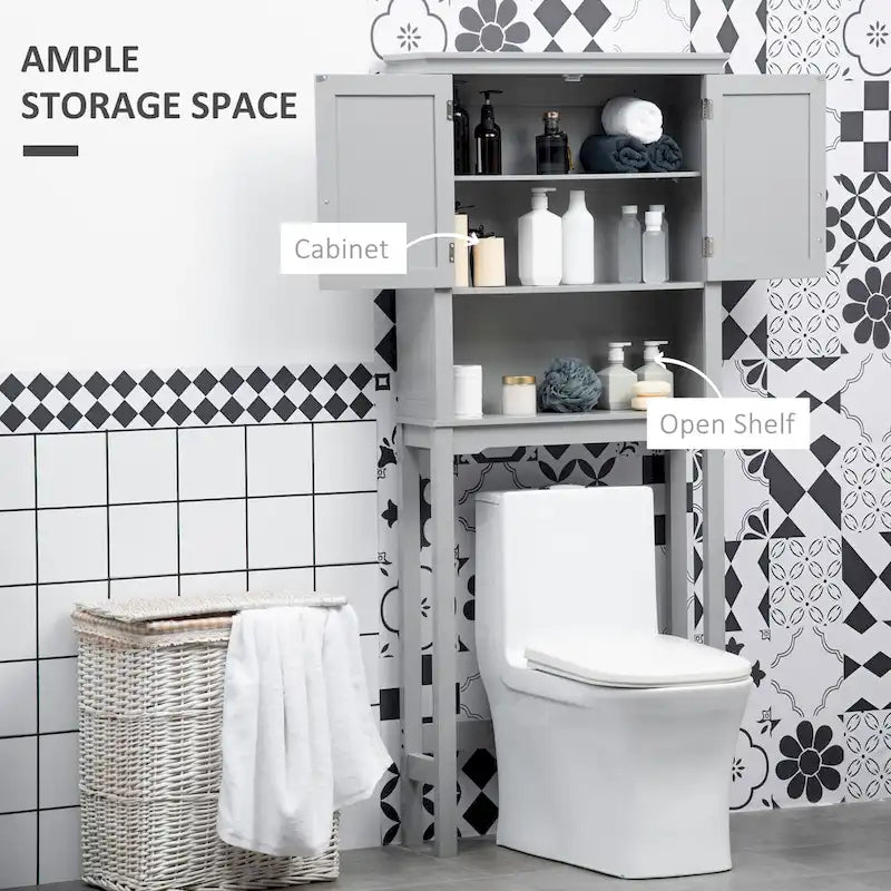Modern Over The Toilet Storage Cabinet, Double Door Bathroom Organizer