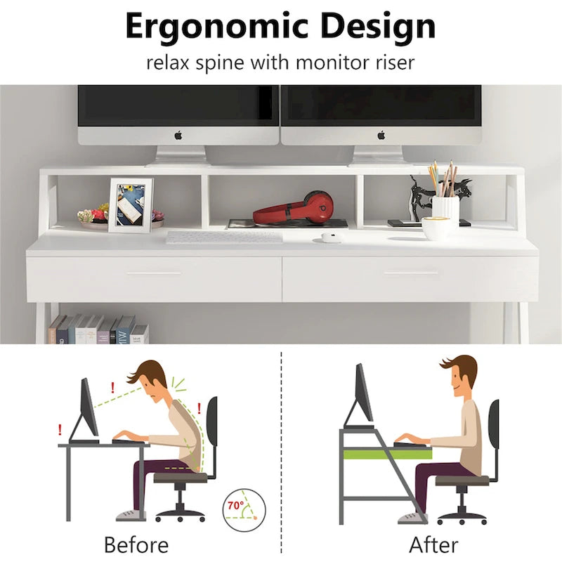 Computer Desk with Drawers and Storage Monitor Hutch Shelf, Office Writing Desk with Shelves