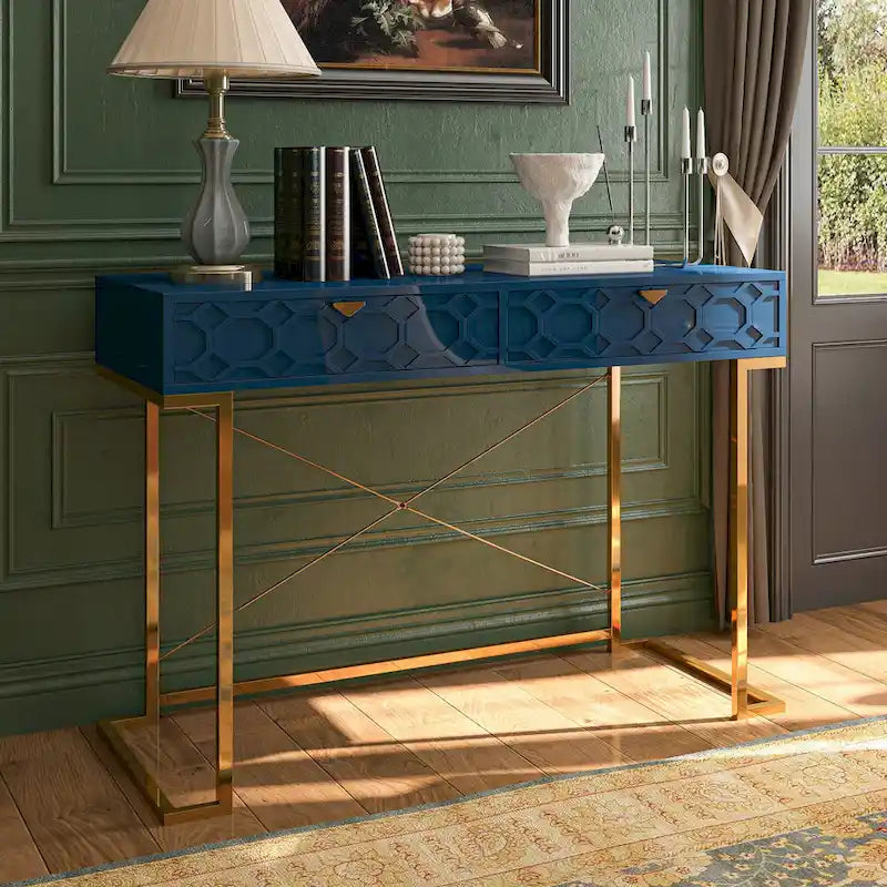 Glossy Home Office Writing Desk with Storage Drawers