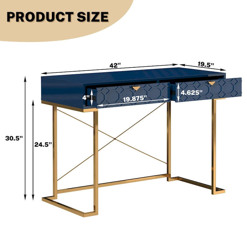 Glossy Home Office Writing Desk with Storage Drawers