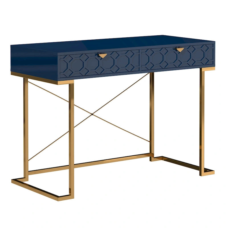 Glossy Home Office Writing Desk with Storage Drawers