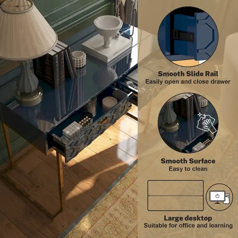 Glossy Home Office Writing Desk with Storage Drawers