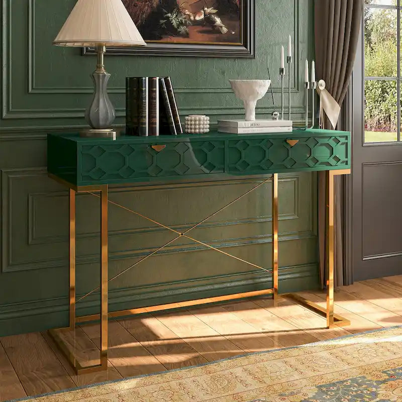 Glossy Home Office Writing Desk with Storage Drawers