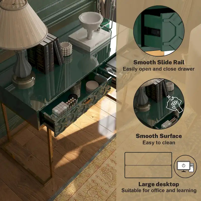 Glossy Home Office Writing Desk with Storage Drawers