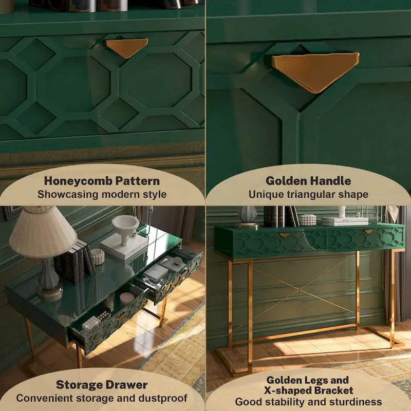 Glossy Home Office Writing Desk with Storage Drawers