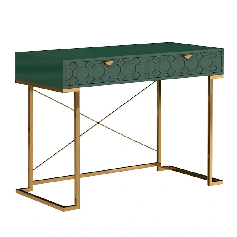 Glossy Home Office Writing Desk with Storage Drawers