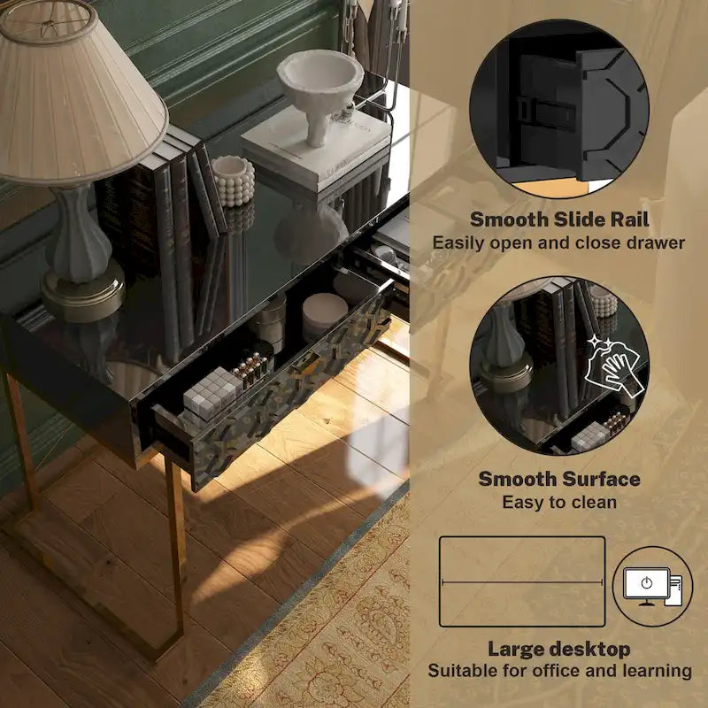 Glossy Home Office Writing Desk with Storage Drawers