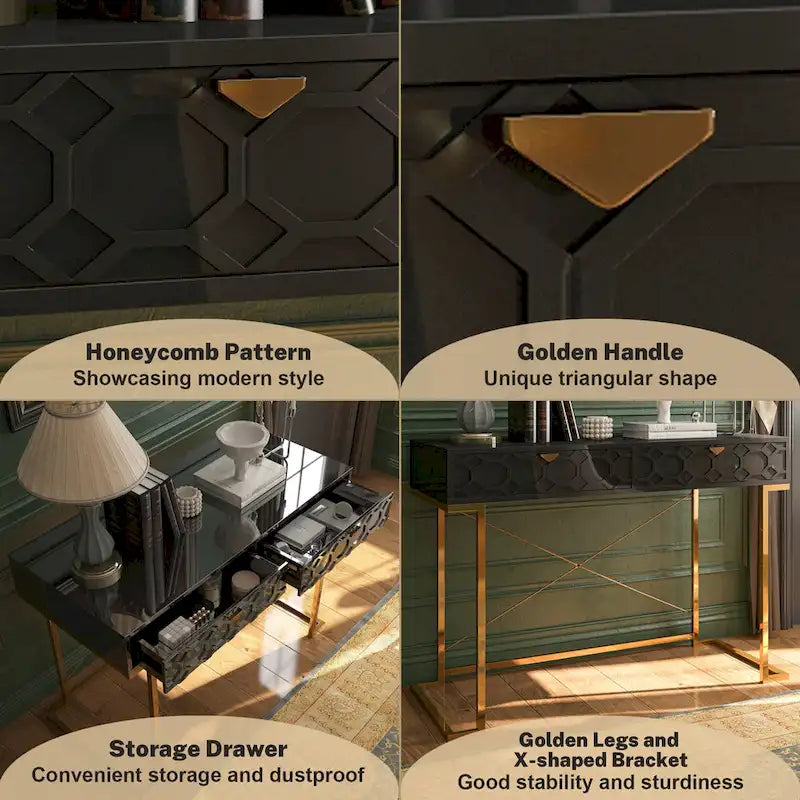 Glossy Home Office Writing Desk with Storage Drawers