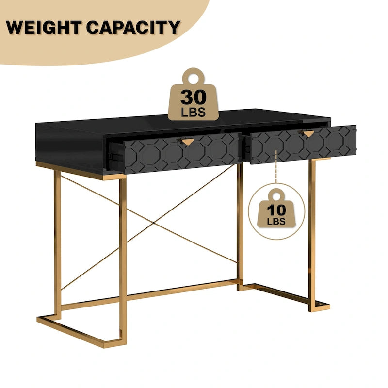 Glossy Home Office Writing Desk with Storage Drawers