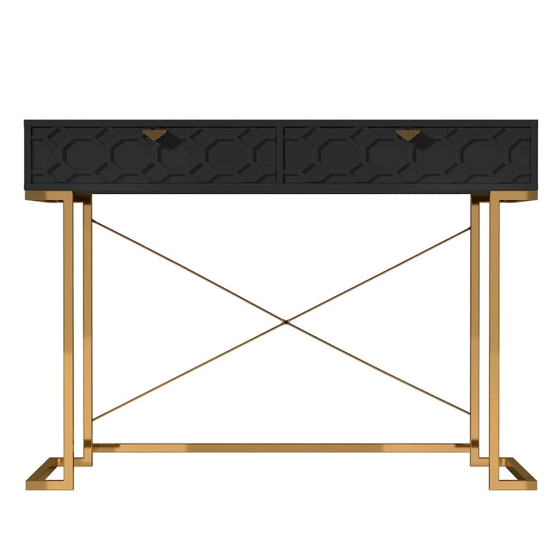 Glossy Home Office Writing Desk with Storage Drawers
