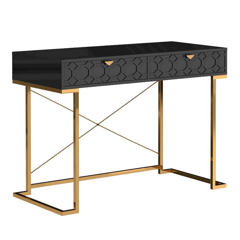 Glossy Home Office Writing Desk with Storage Drawers